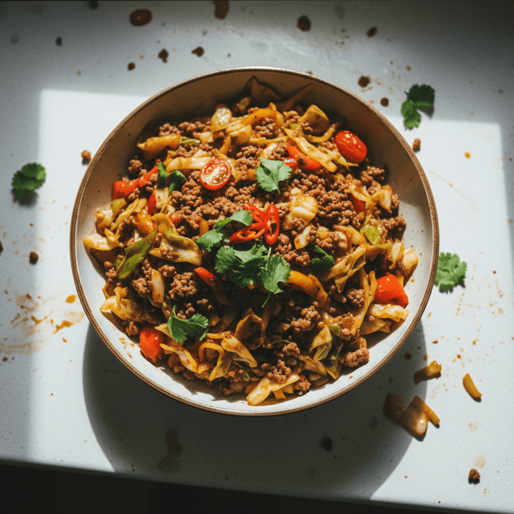 Spicy Ground Beef and Cabbage Stir-Fry