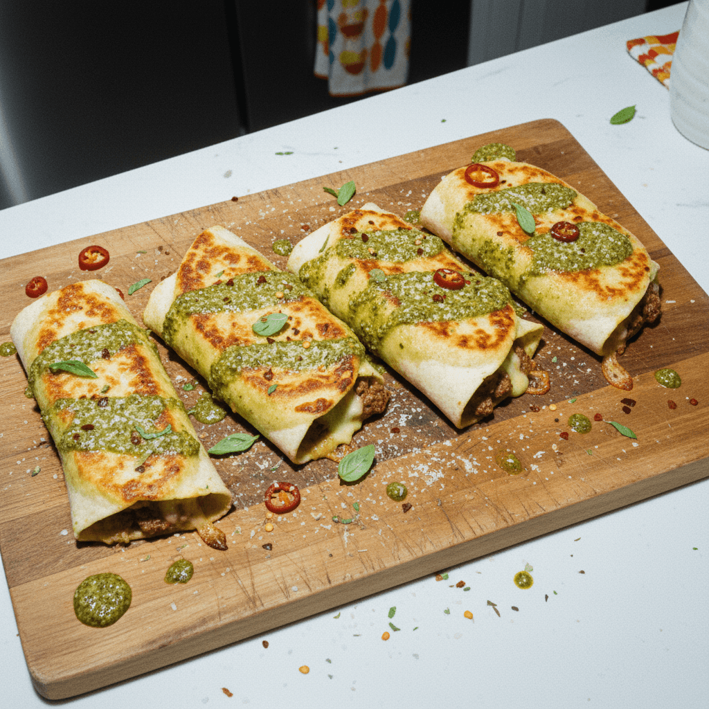 Garlic Butter Pesto Bolognese Beef Wraps