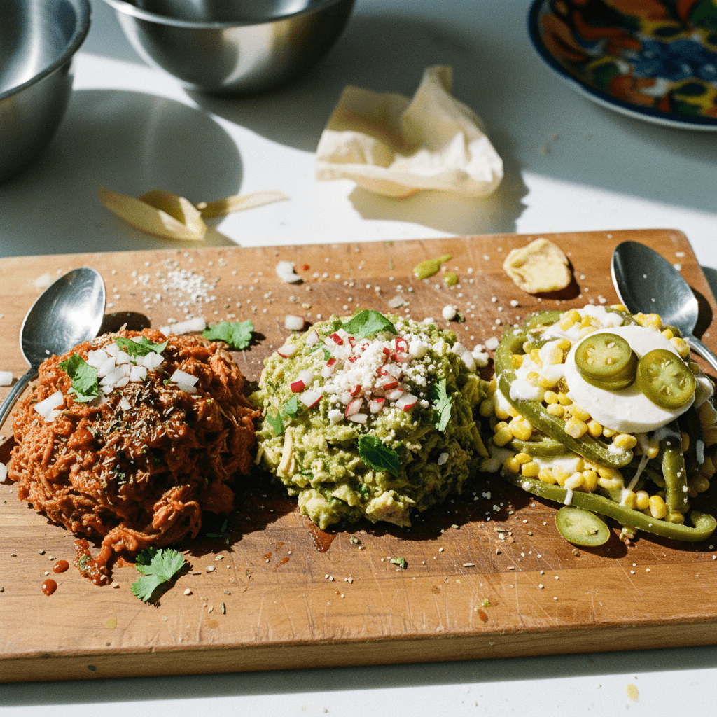 Tamale Fillings (Red Pork, Green Chicken, and Rajas)