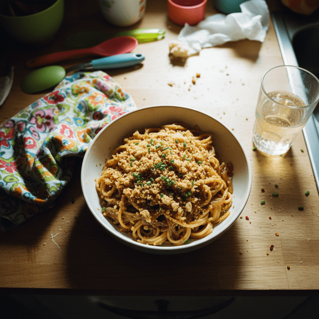 Caramelized Onion Pasta with Toasted Breadcrumbs