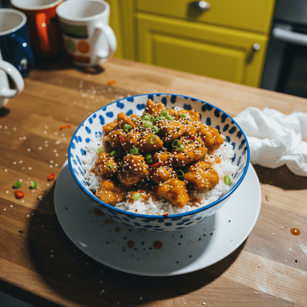 Sticky Sesame Chicken with Rice