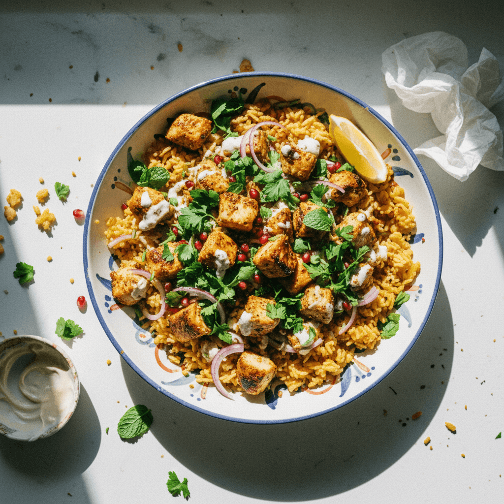 Chicken Shawarma Crispy Rice Salad