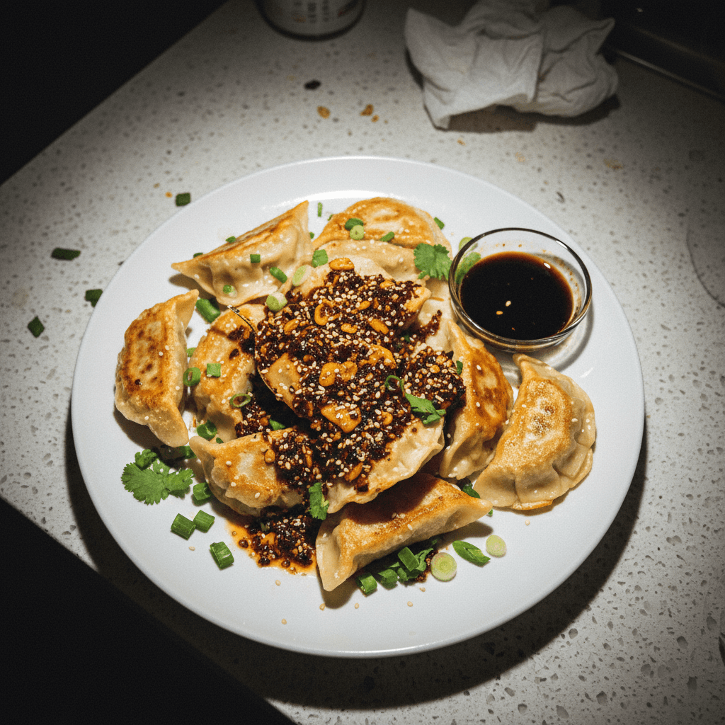 Frozen Potstickers with TJ's Chili Crisp