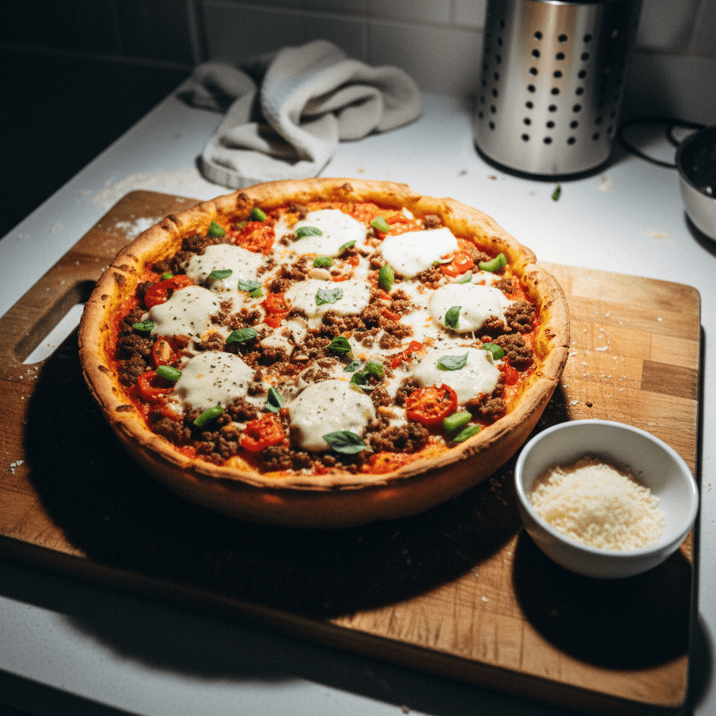 Homemade Chicago-Style Deep Dish Beef Pizza