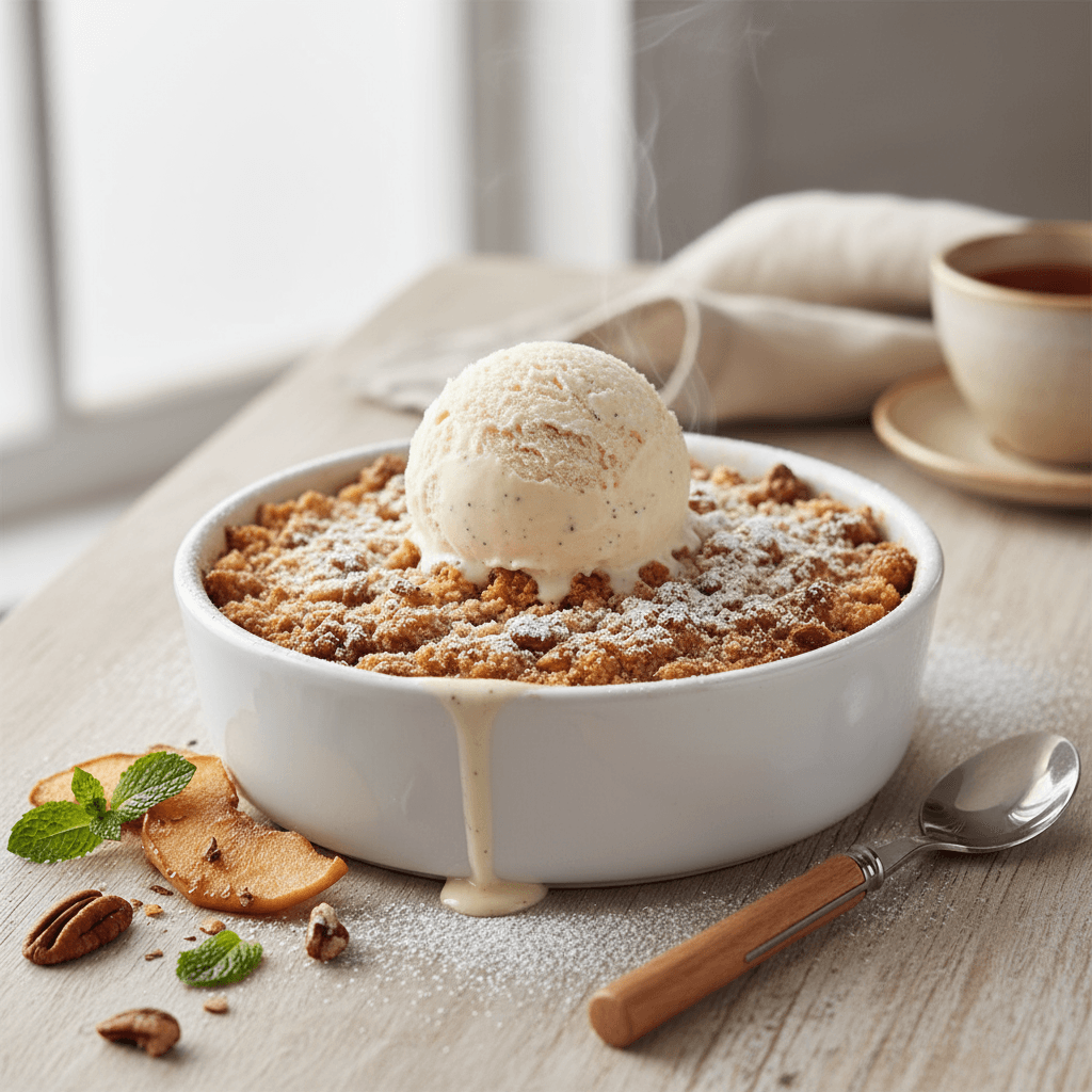 Warm Apple Crumble with Vanilla Ice Cream