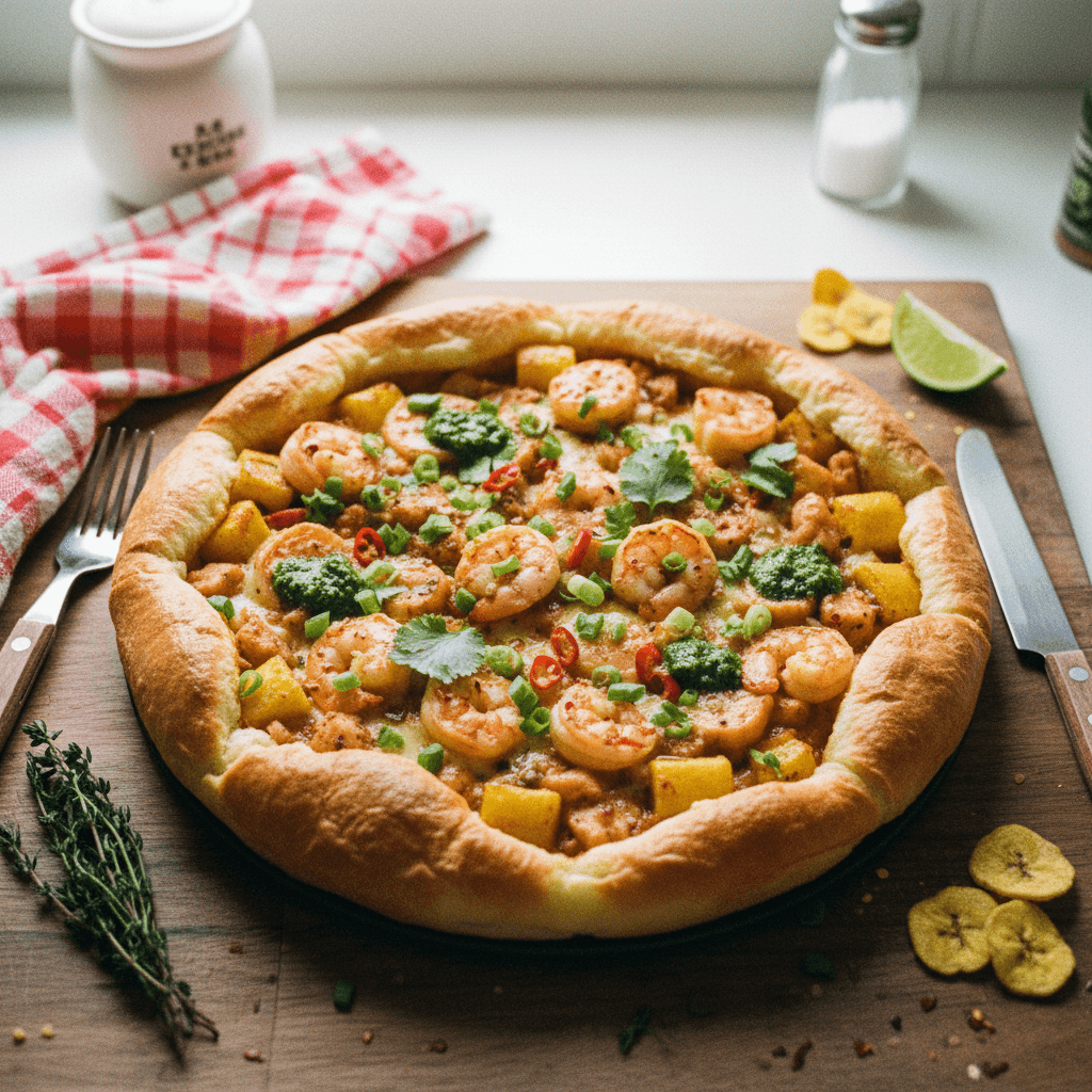 Stuffed Crust Curry Prawn Coco Bread Pizza