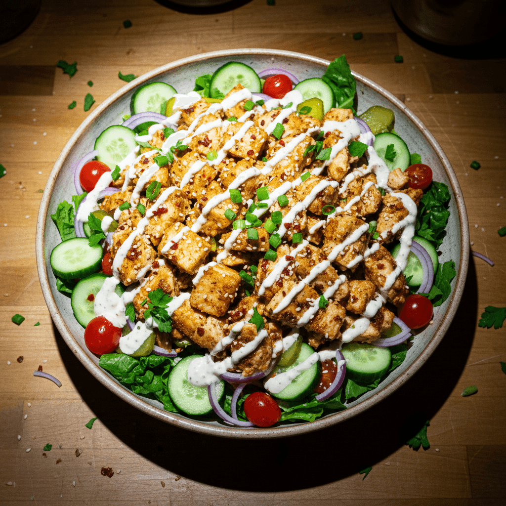 Crispy Rice Chicken Shawarma Salad