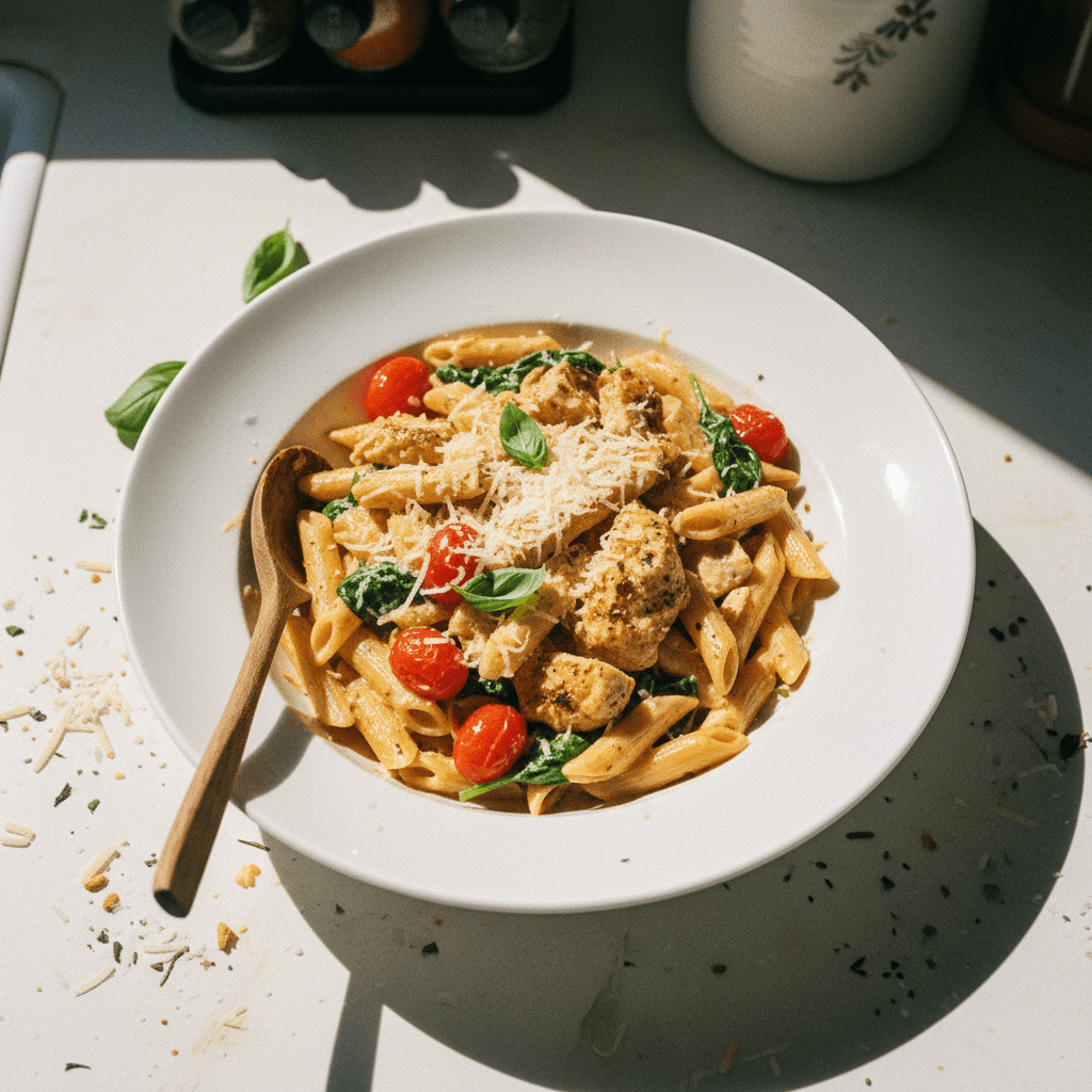 Creamy Garlic & Tomato Chicken Pasta