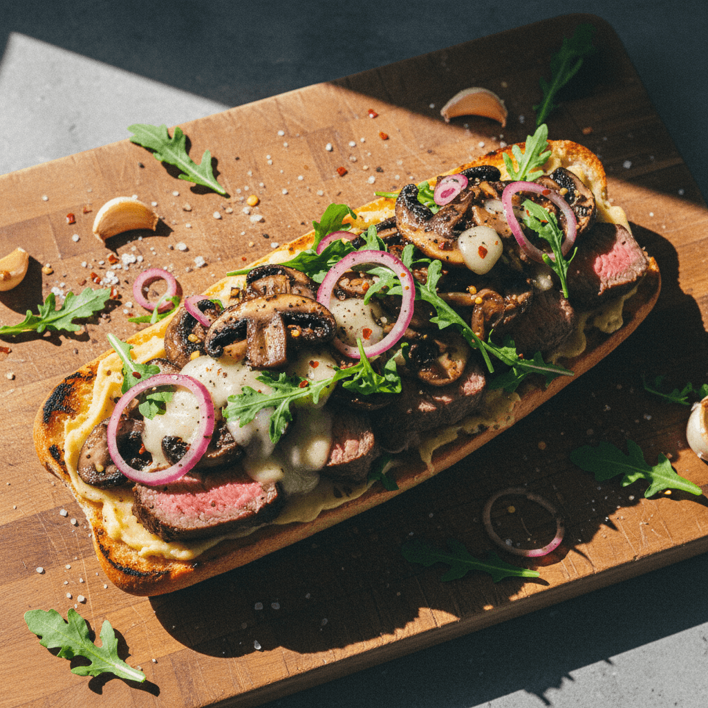 Roasted Mushroom & Onion Tri-Tip Steak Sandwich