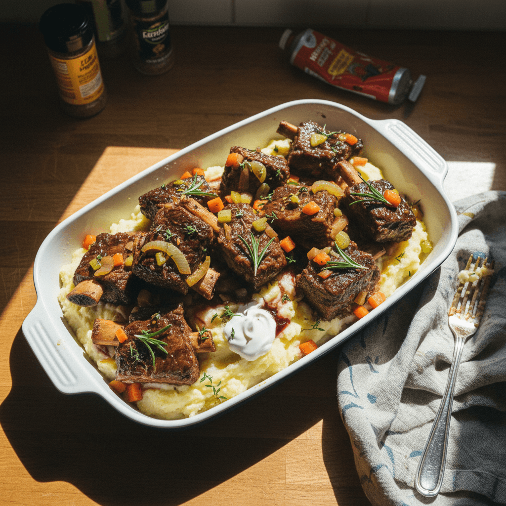 Braised Short Ribs with Creamy Mashed Potatoes and Gremolata