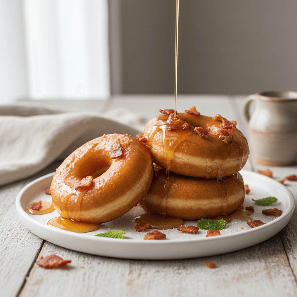 Bacon Fat Glazed Donuts with Maple Syrup Drizzle