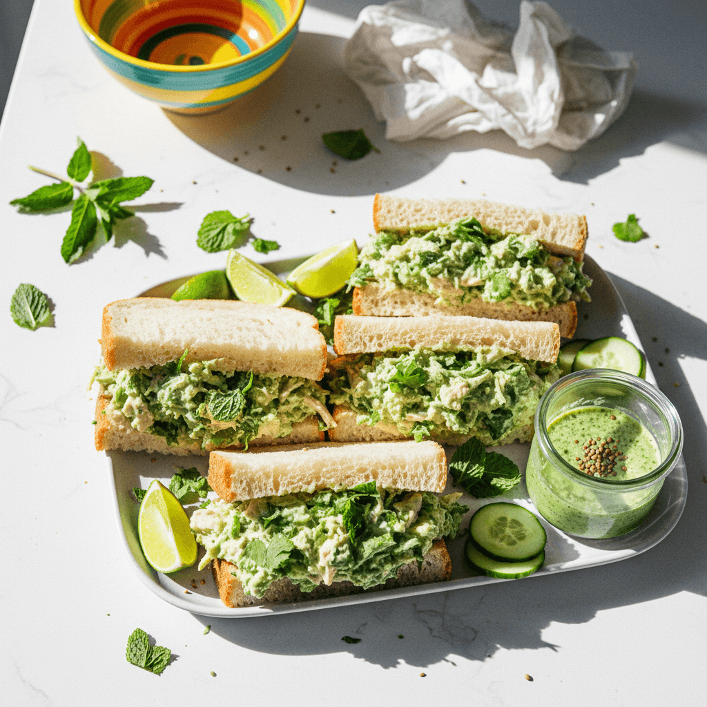 Green Minty-Garlicky Chicken Salad Sandwiches