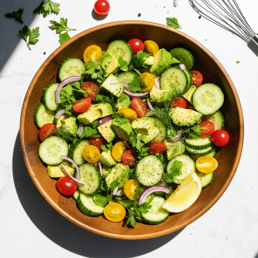 Cucumber, Tomato and Avocado Salad with Lemon Vinaigrette