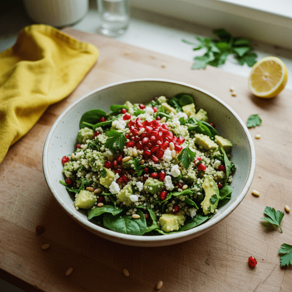 Avocado Spinach Quinoa Salad with Lemon Vinaigrette