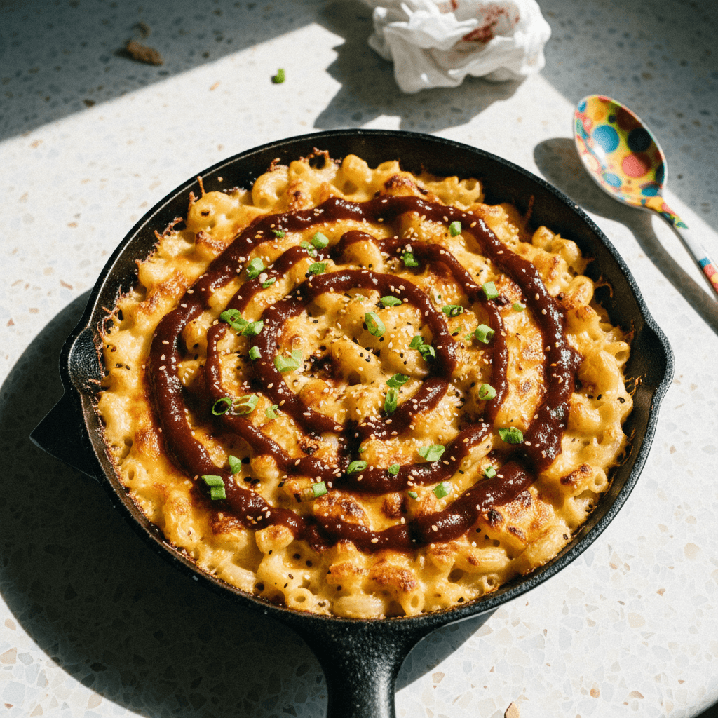 Baked Macaroni and Cheese with Japanese Barbecue Sauce