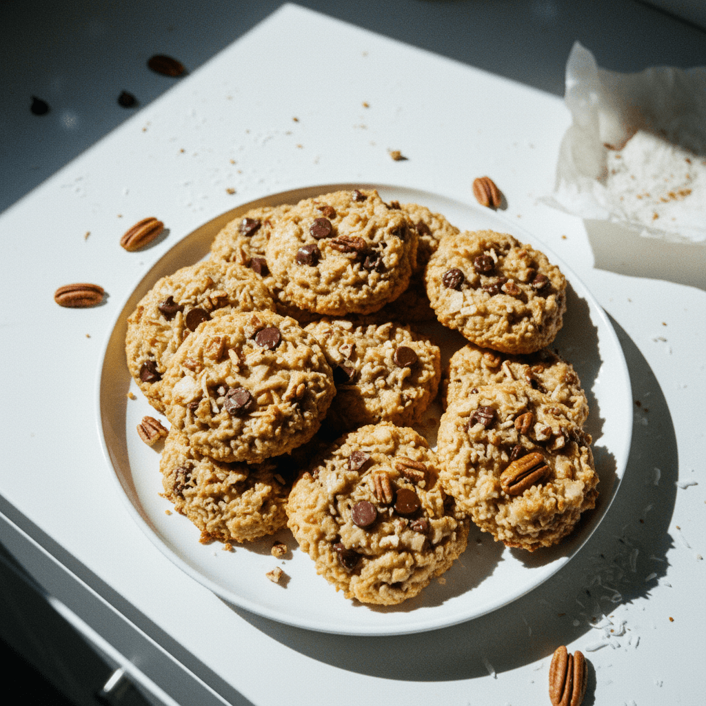 4-Ingredient Coconut Chocolate Pecan Cookies