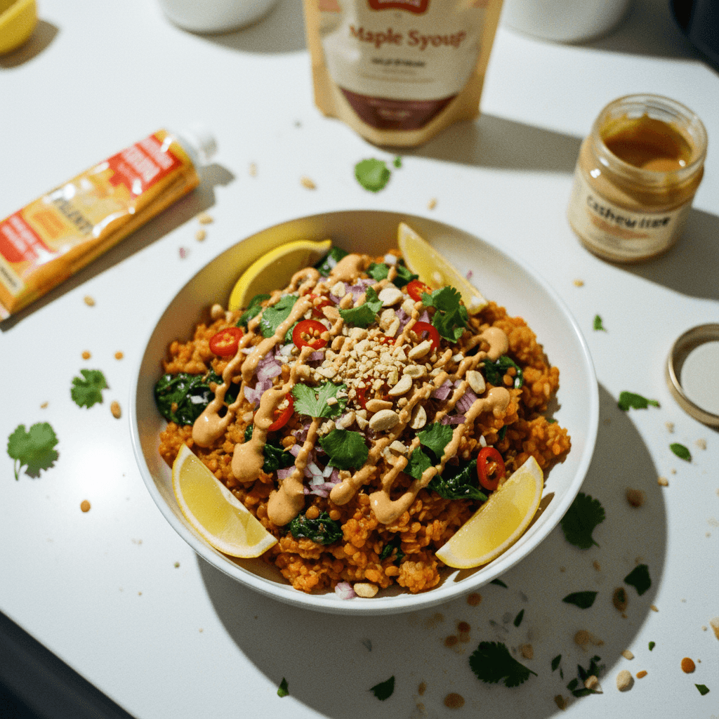 Coconut Red Lentil Rice with Spinach