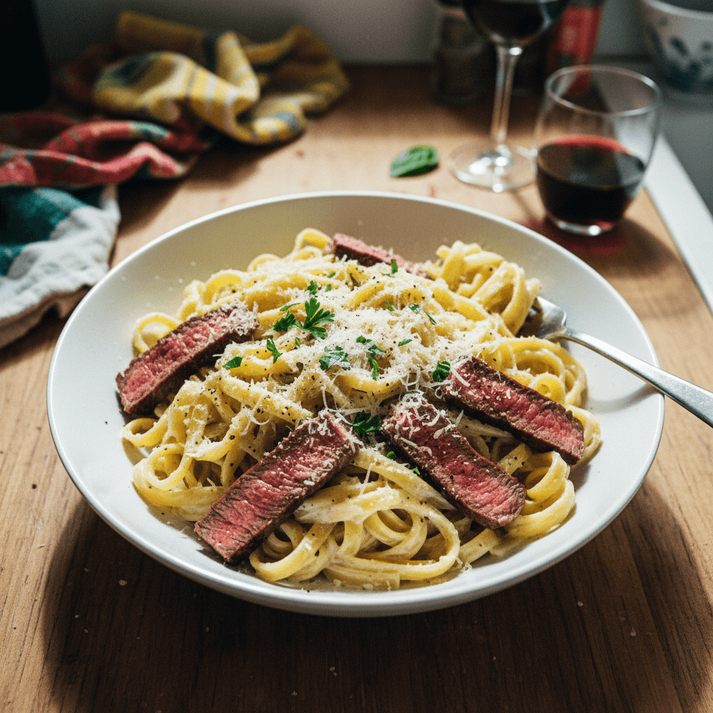 Entrecote Pasta Alfredo