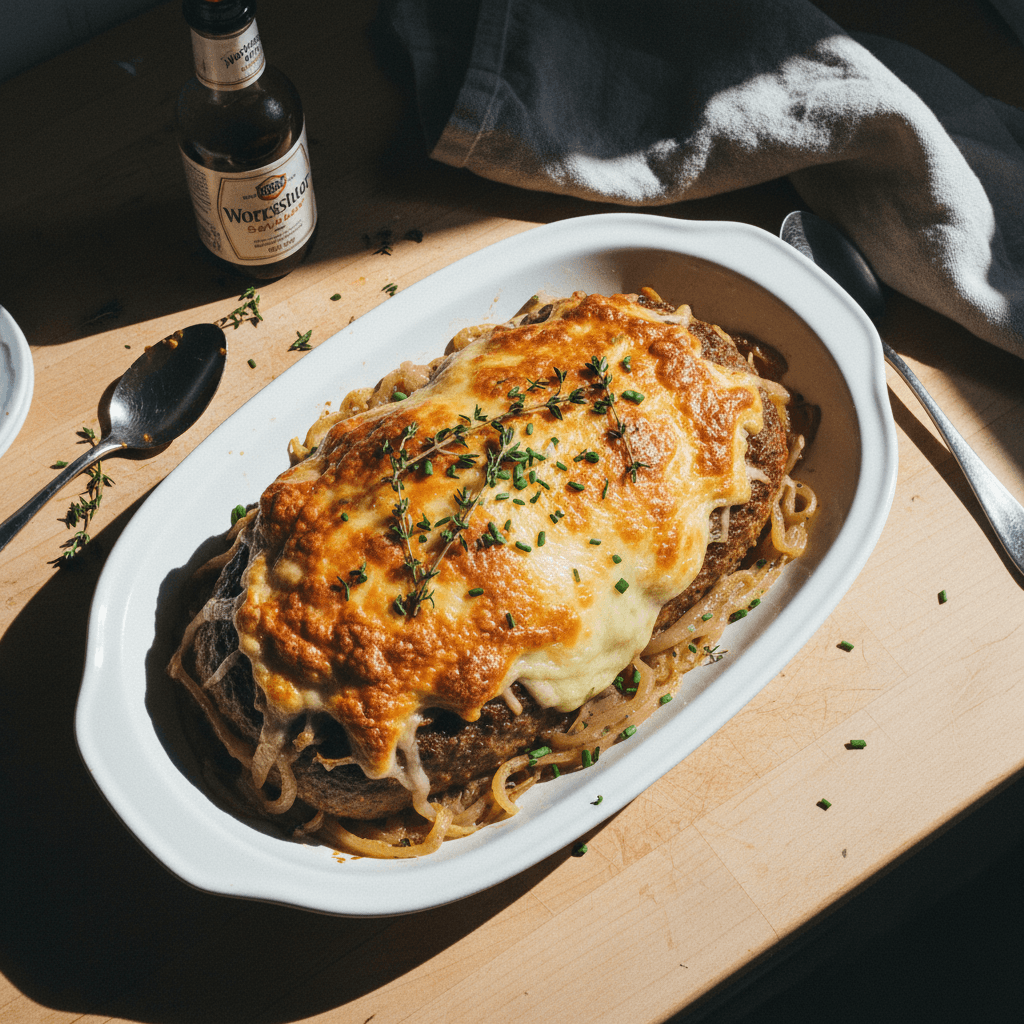 French Onion Meatloaf with Gruyère Cheese