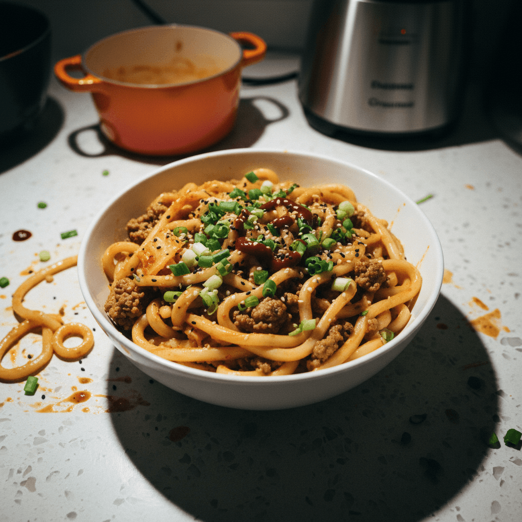 Creamy Kimchi Beef Udon