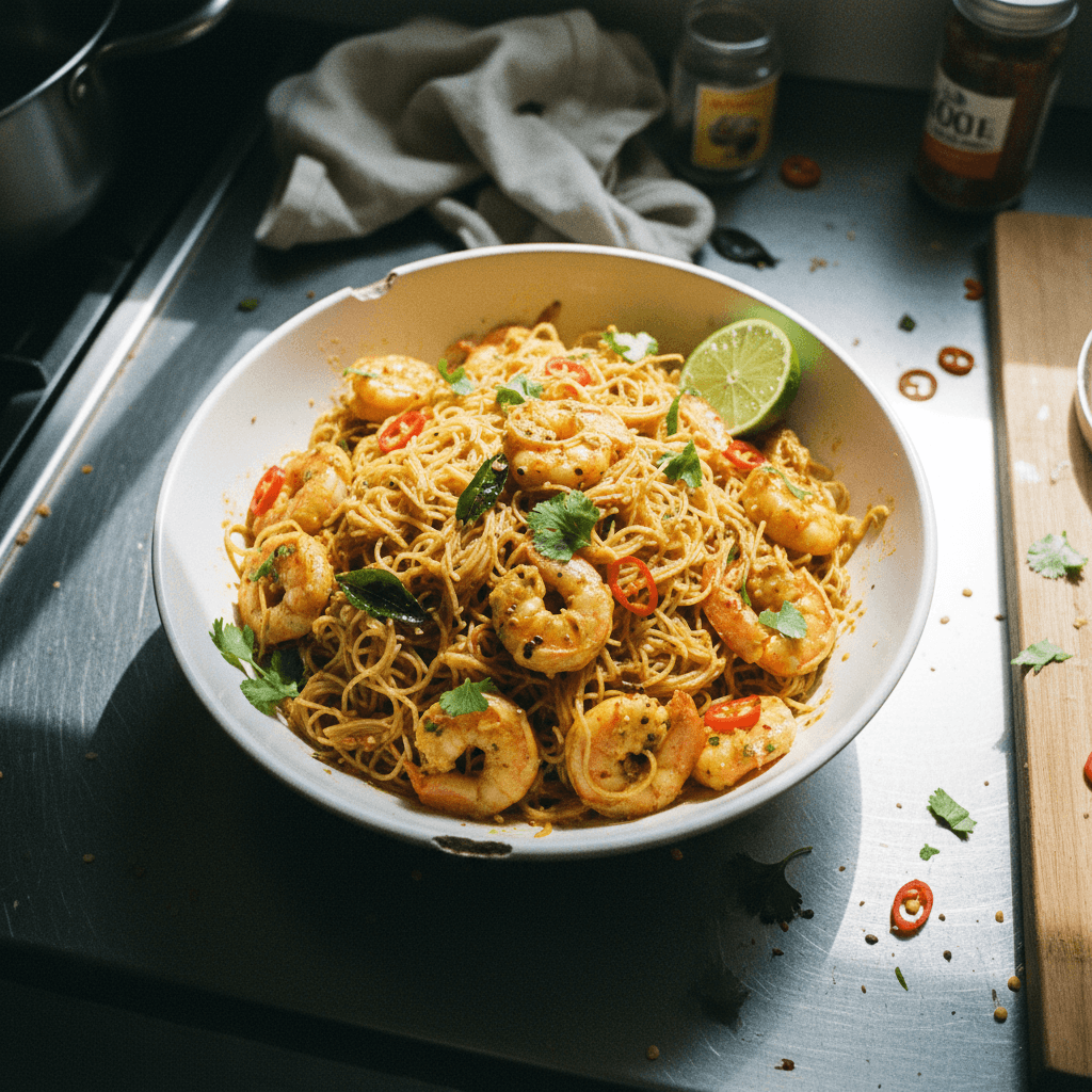 Wok Fast Fast Curry Prawns with Vermicelli