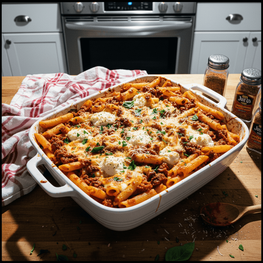 Hearty Baked Mostaccioli (or Baked Ziti!)