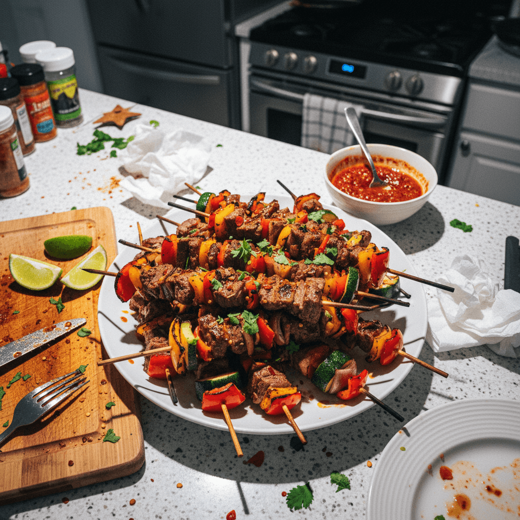 Spicy Steak and Veggie Skewers