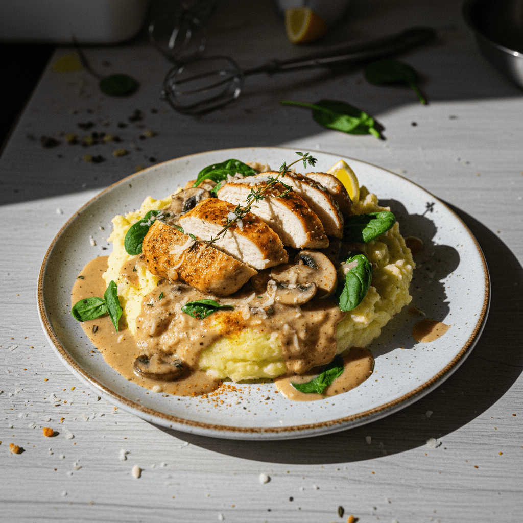 أزبط بطاطا مهروسة مع الدجاج والكريمة