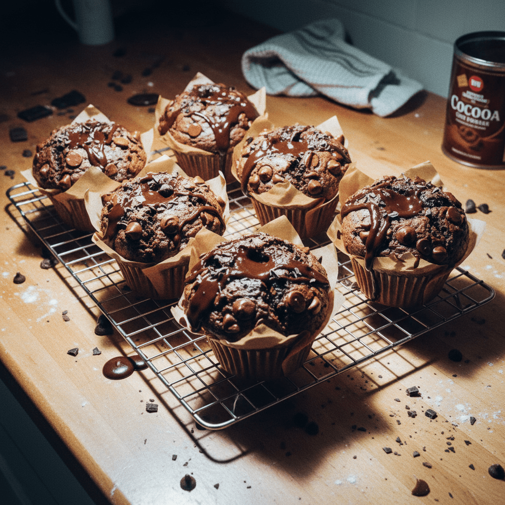 Bakery-Style Triple Chocolate Fudge Muffins