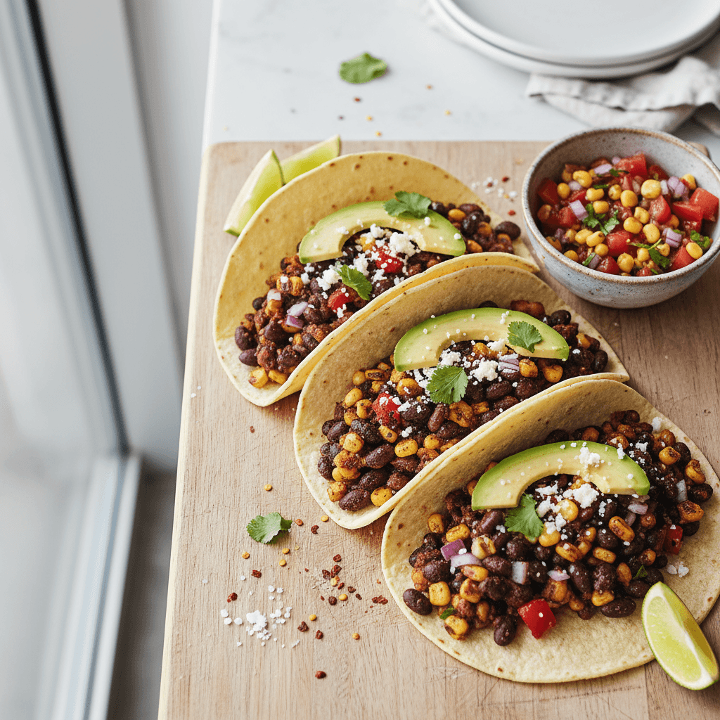 Black Bean and Corn Tacos with Fresh Salsa