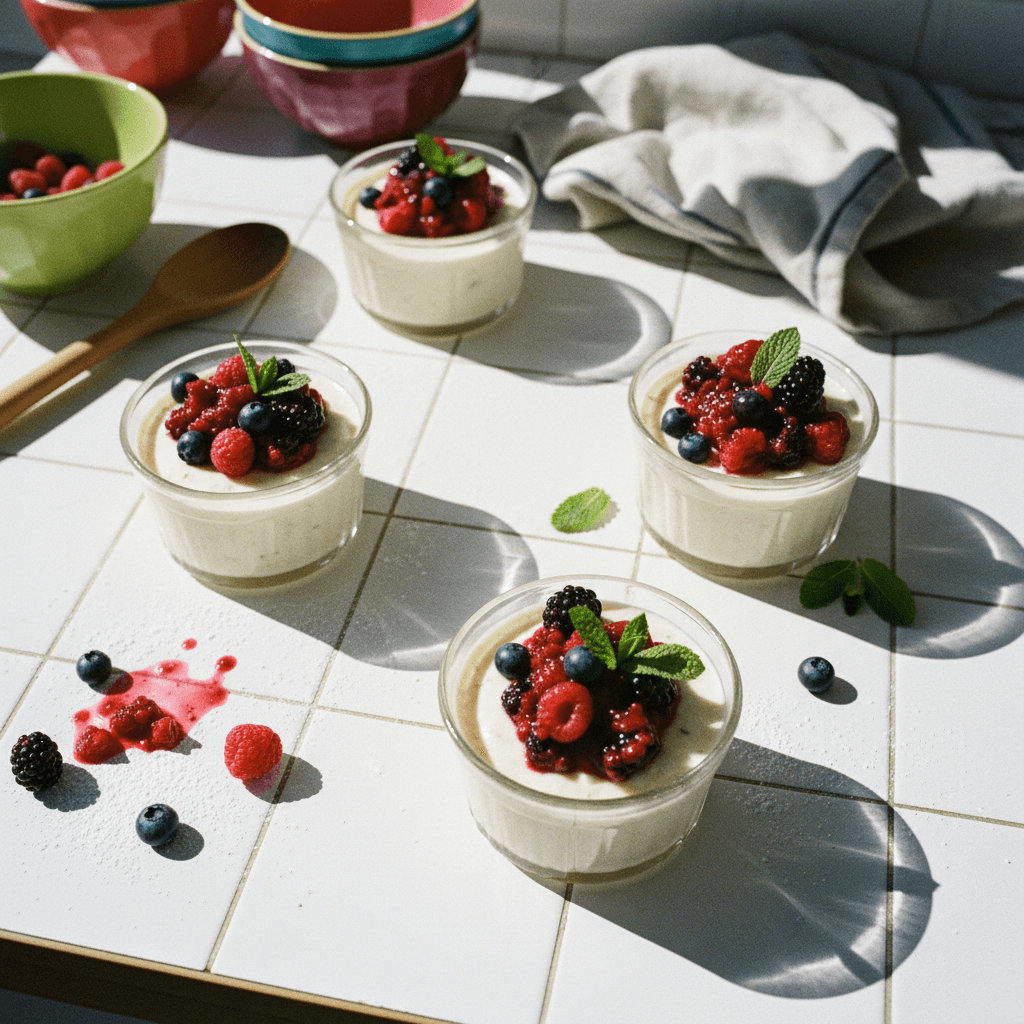 Vegan Vanilla Panna Cotta with Berry Coulis