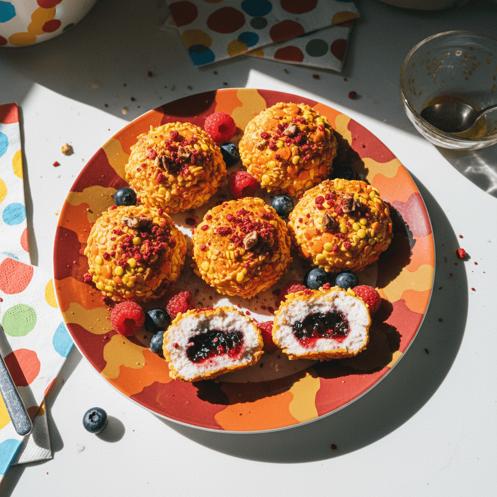 Fall Crunchy Frozen Yogurt Bites with Fruit Jelly Core