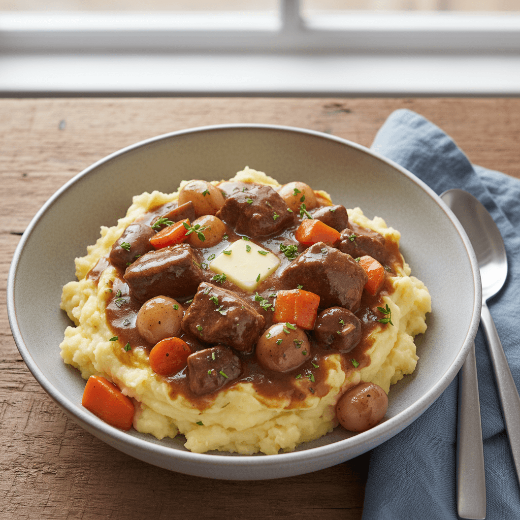 Slow Cooker Beef Stew with Buttery Mashed Potatoes