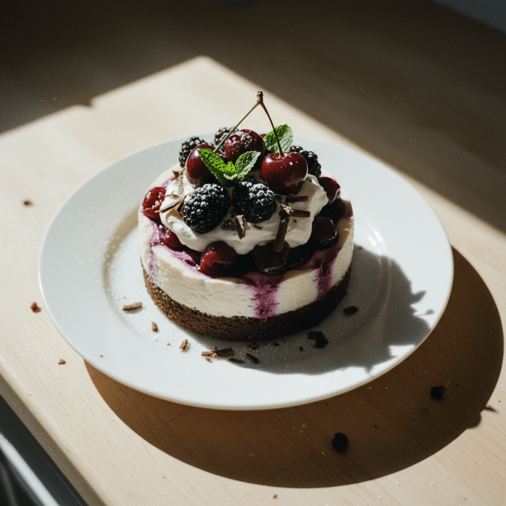 Blackberry Cherry Black Forest Individual Cheesecakes with Brownie Bottom