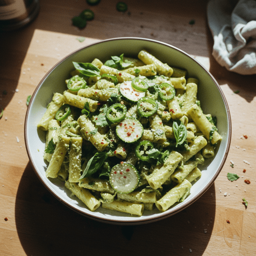 Creamy Zucchini Pasta with Green Chilies