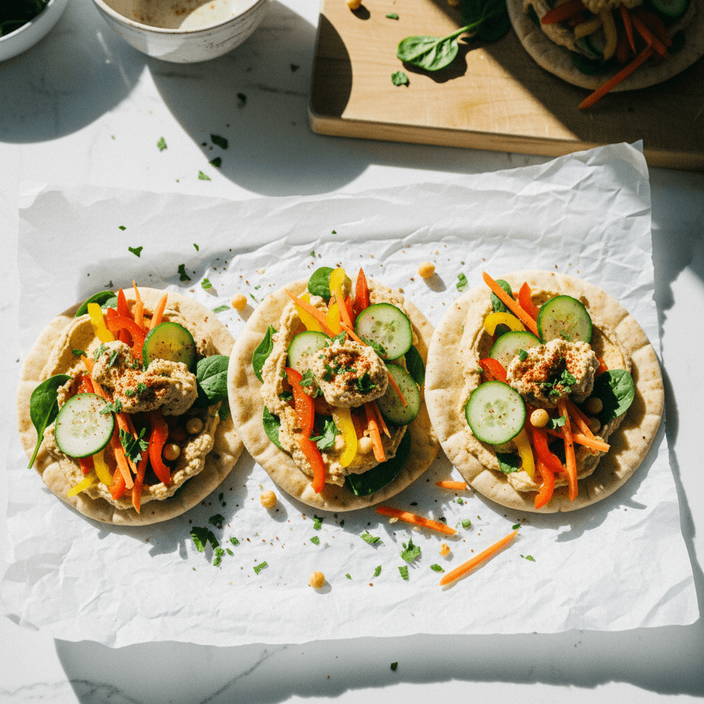 Hummus and Veggie Pita Wraps