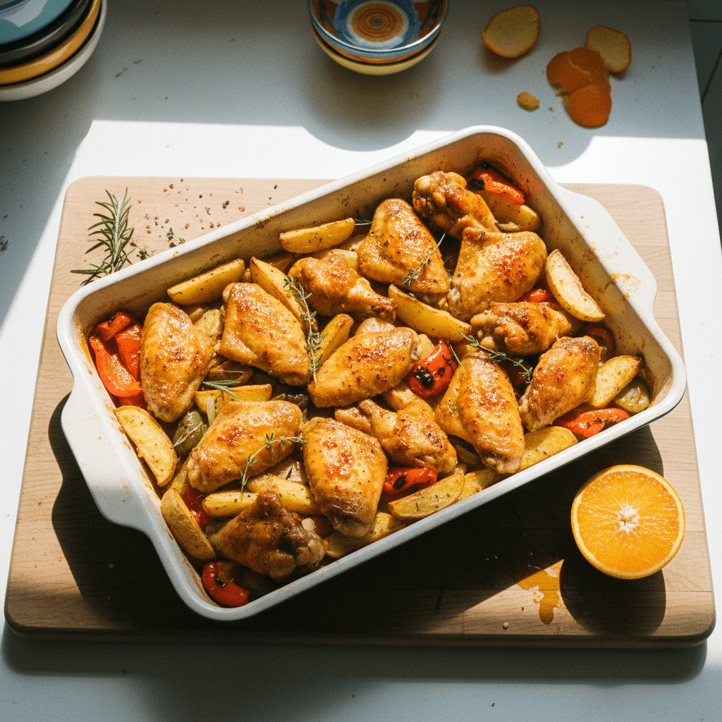 Alitas de Pollo con Naranja y Verduras al Horno