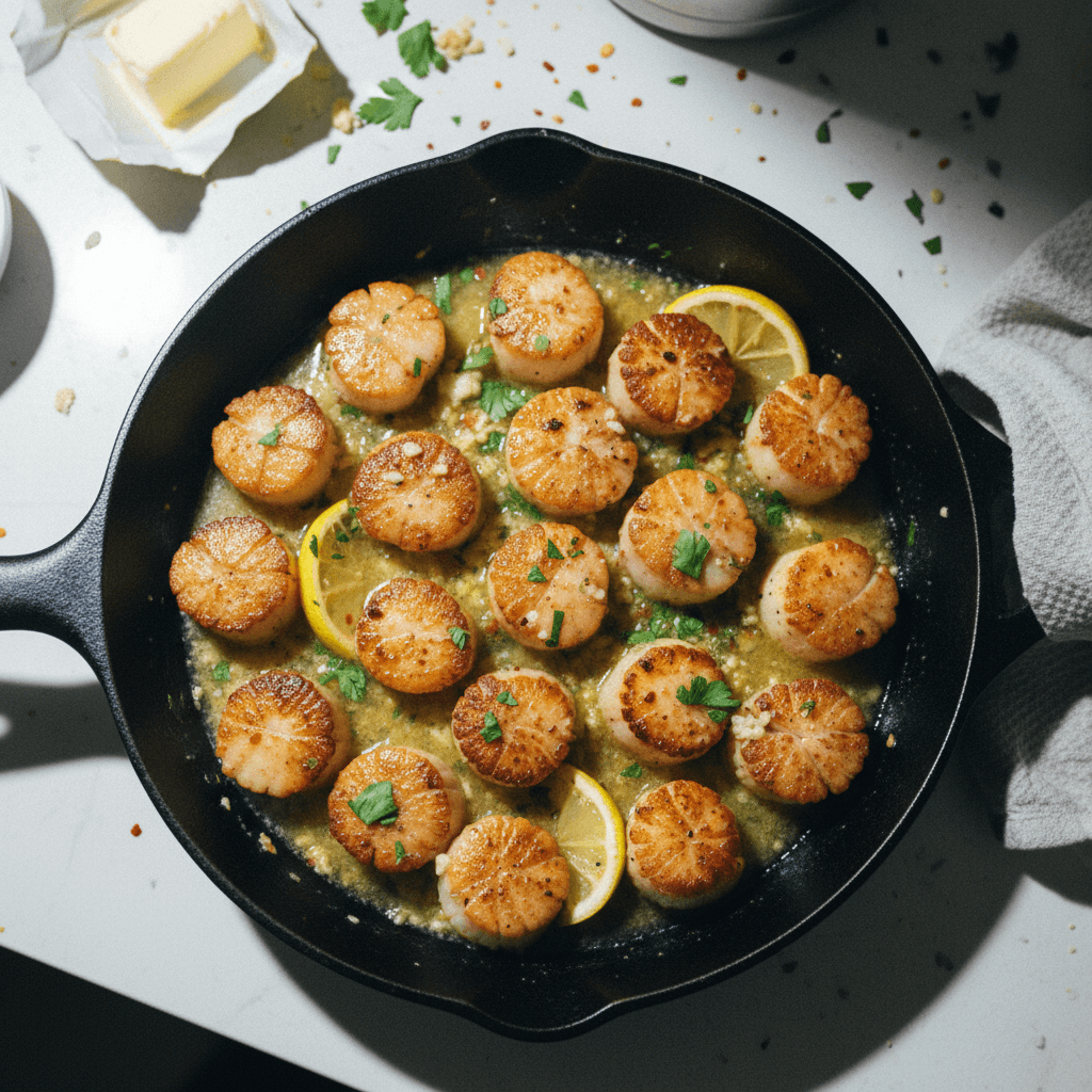 Seared Scallops with Lemon Garlic Herb Butter Sauce