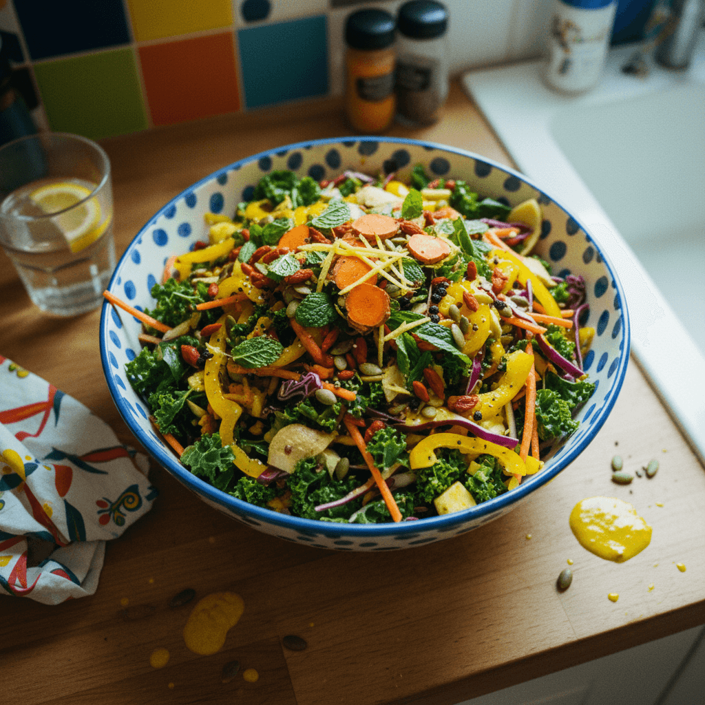 Turmeric Spiced Immunity Salad with Adaptogenic Dressing