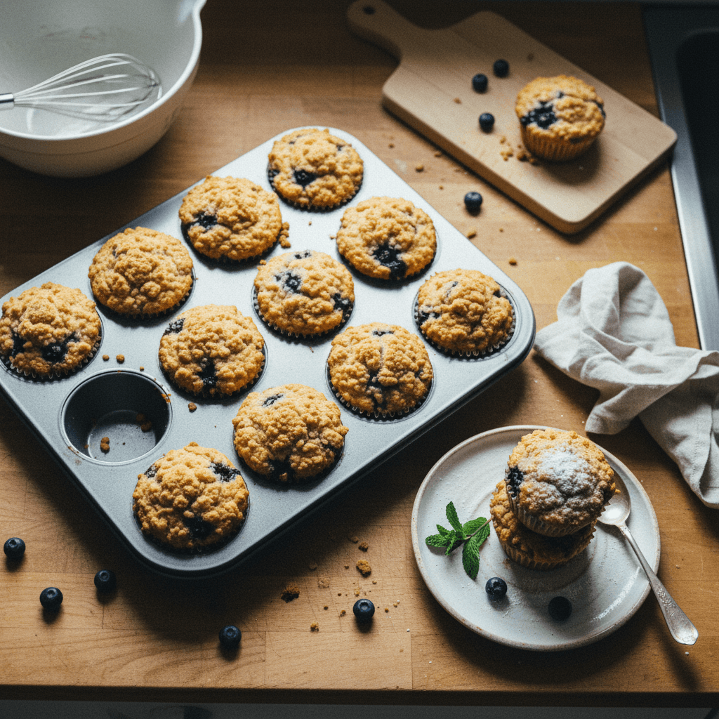 High Protein Gluten-Free Blueberry Muffins with Crumb Topping
