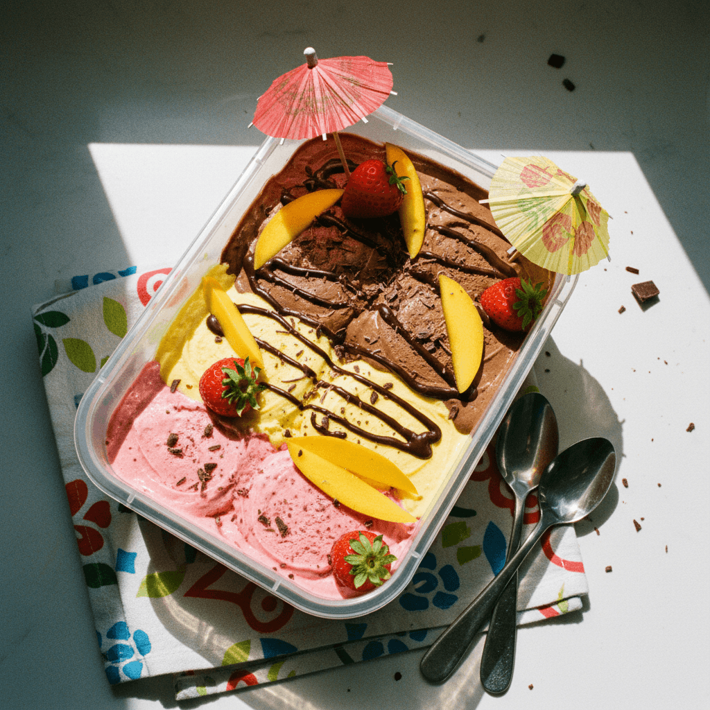 Helado de Fresa, Mango y Chocolate