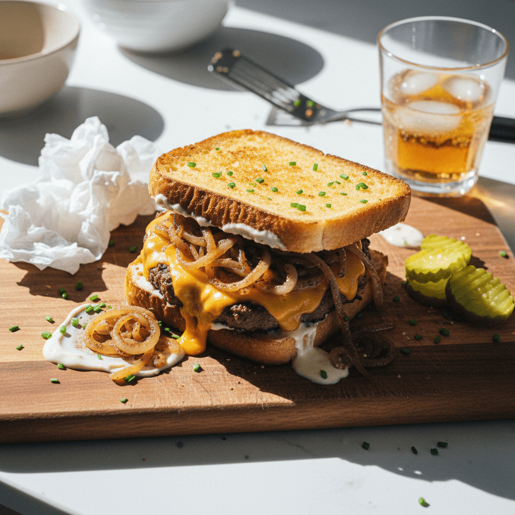 Texas Toast Smash Burger with Caramelized Onions