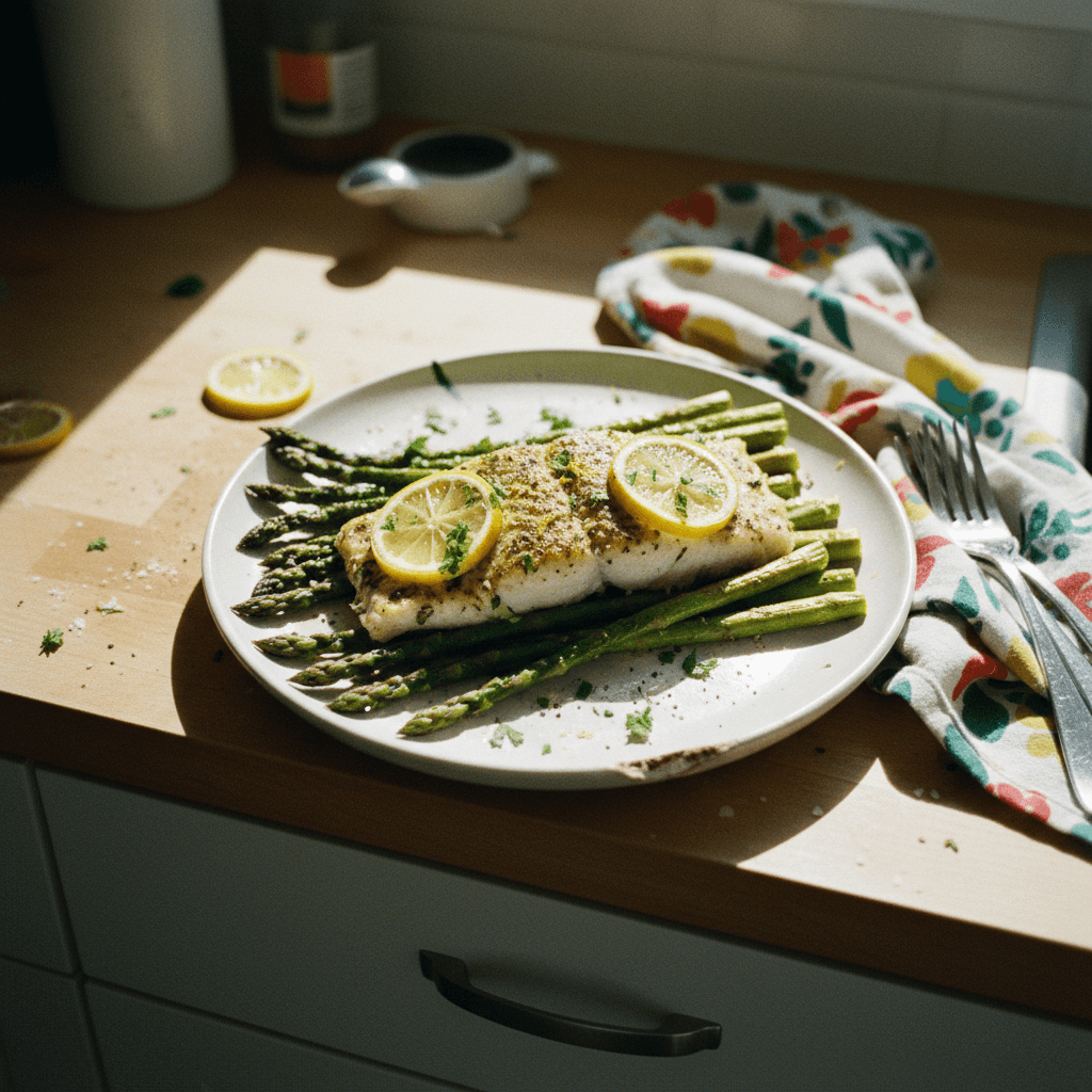 Baked Lemon Herb Cod with Roasted Asparagus
