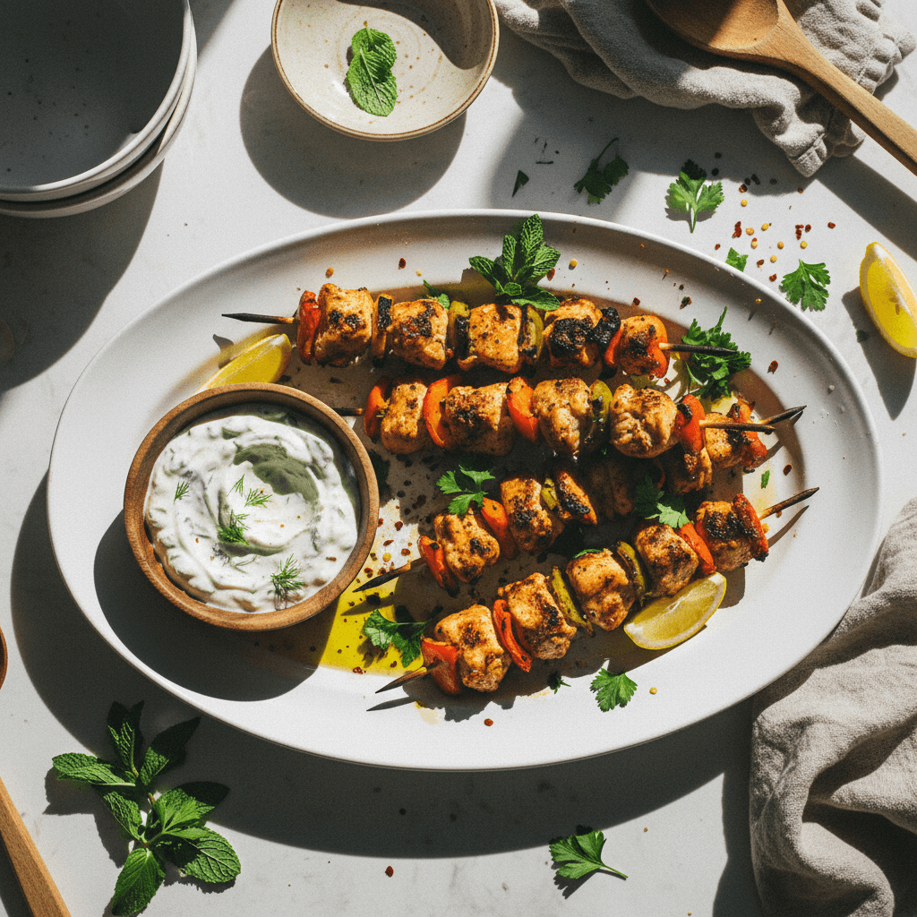 TJ's Mediterranean Chicken Skewers with Creamy Tzatziki
