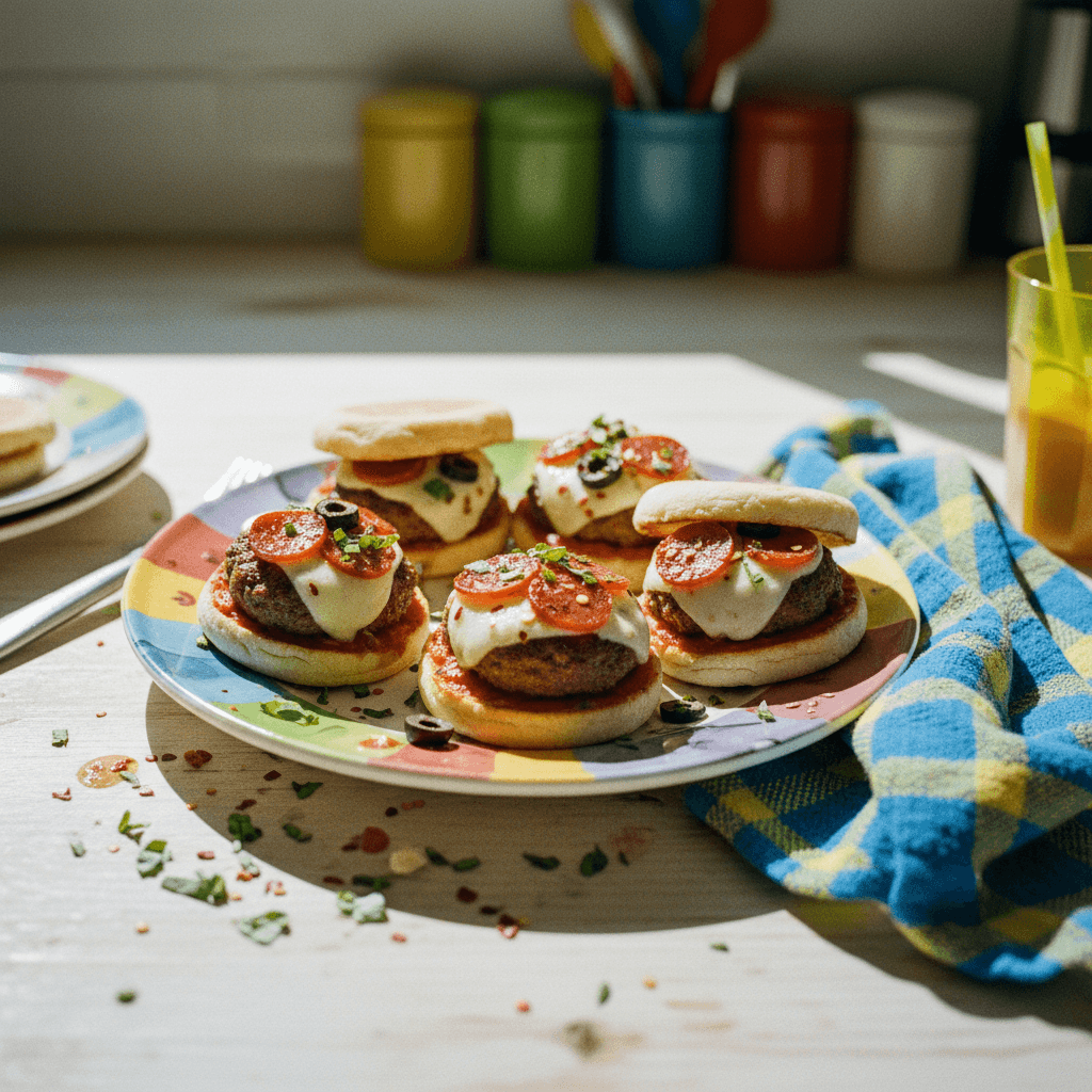 Mini Pizza Burgers on English Muffin Halves