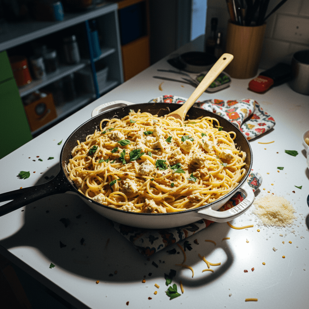 Cheesy Chicken Spaghetti Alfredo Skillet