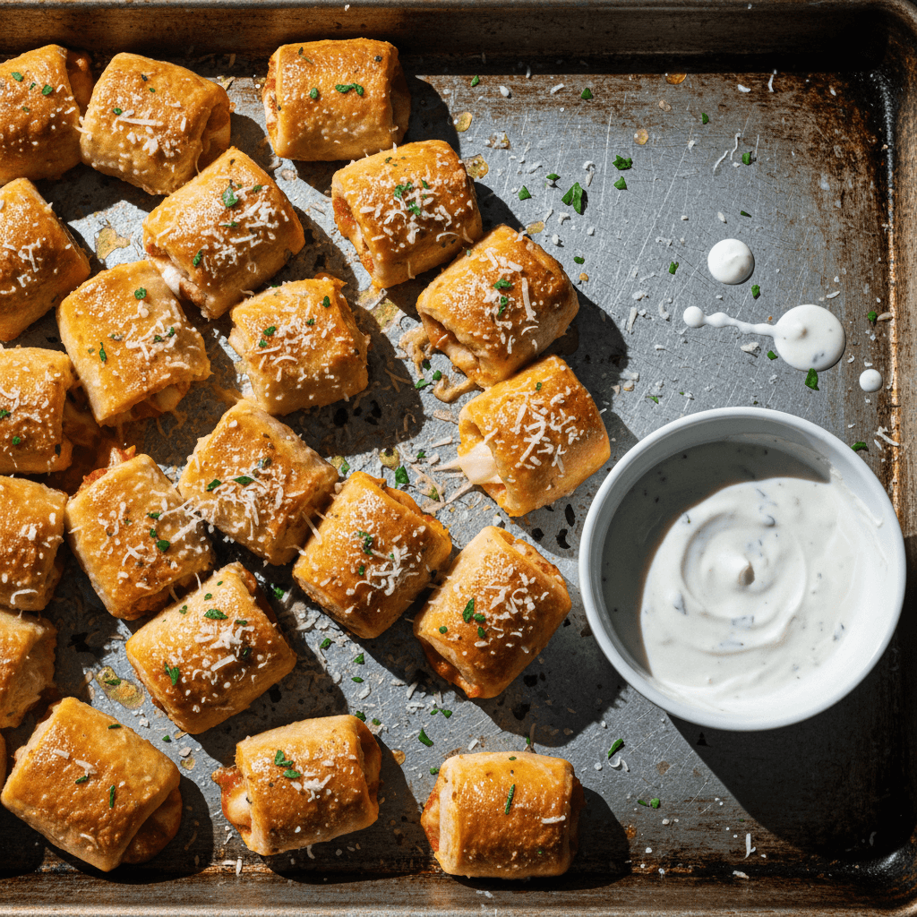 Garlic Butter Parmesan Pizza Rolls with Ranch