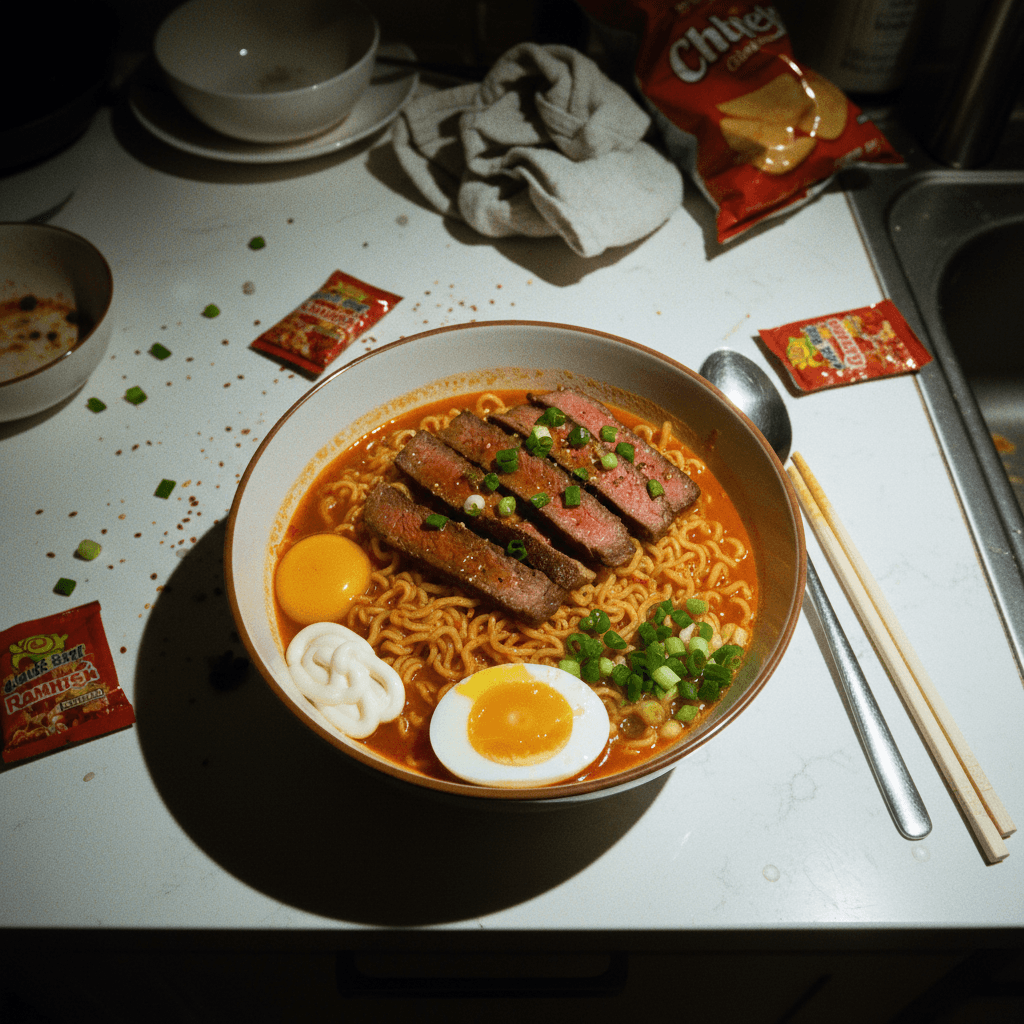 Steak Ramen with Creamy Garlic Broth