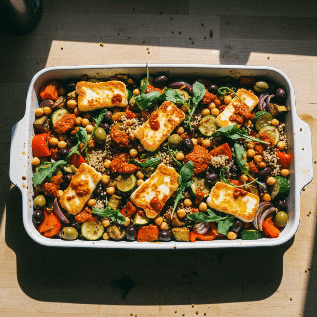 Harissa Halloumi Traybake with Quinoa & Chickpeas
