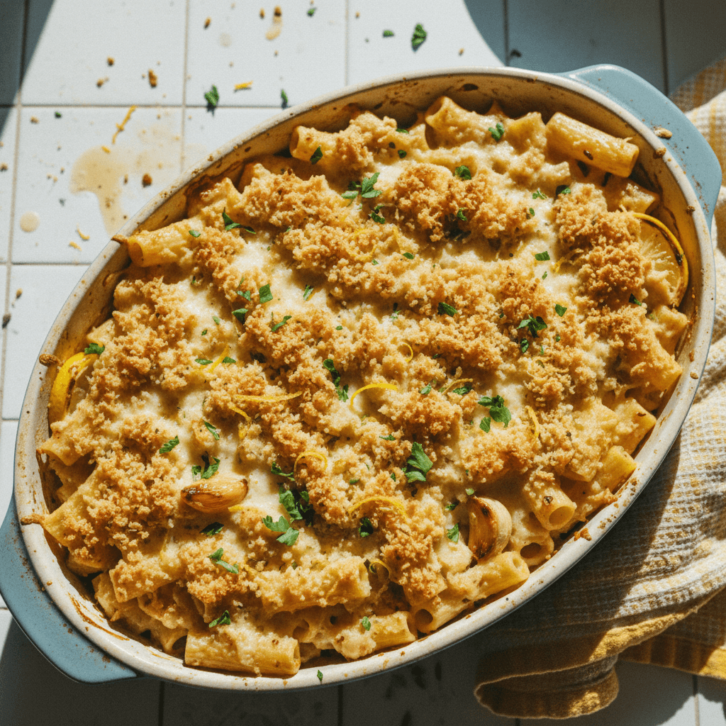 Lemon Garlic Chicken Pasta Bake
